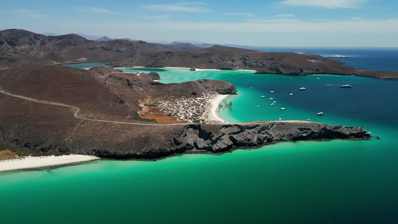 La paz, tecolandra, showcasing beautiful turquoise waters and boats, aerial view