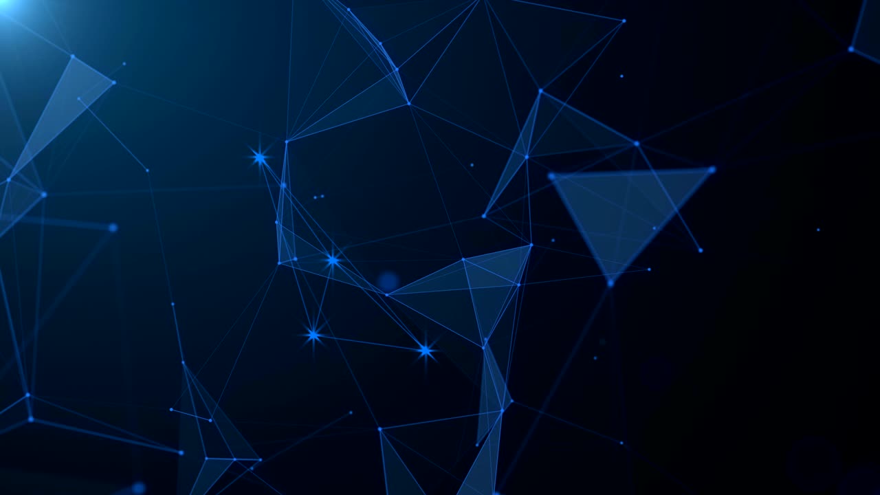 Abstract blue geometric background with moving lines, dots and triangles. Plexus fantasy abstract technology. Loop animations.