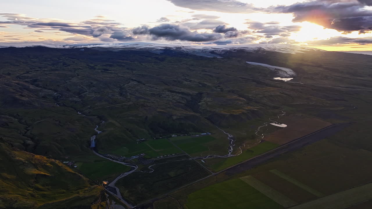 Aerial View of Icelandic Landscape at Sunset