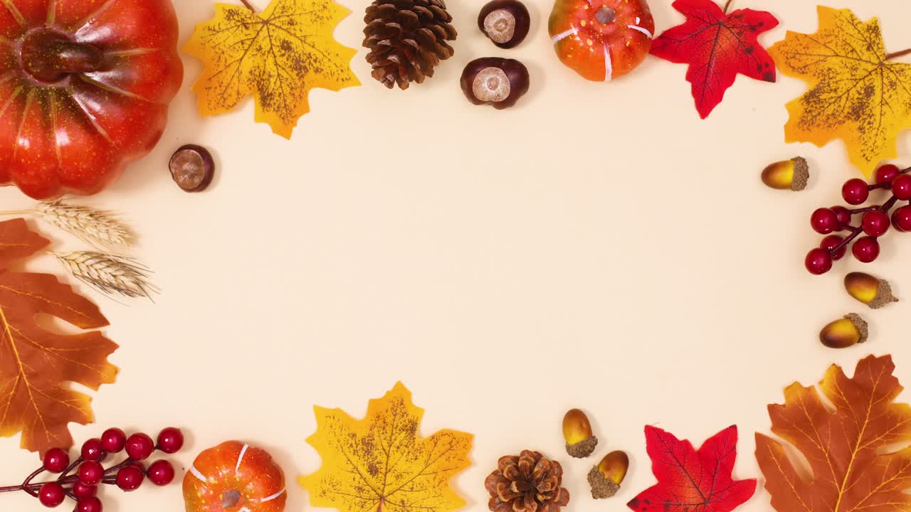 Autumn frame made of moving leaves and autumn frits. Stop motion