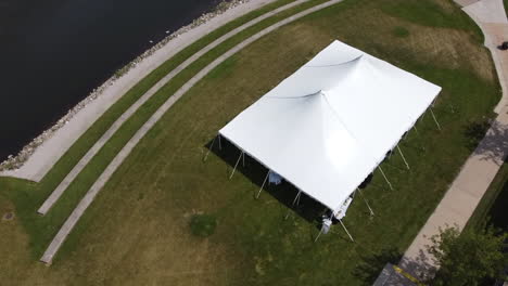 aerial footage for wedding reception event tent stock video