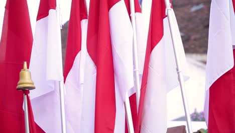 indonesian flags in close up. slow motion shot