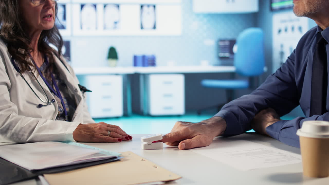 Vertical Video Female healthcare professional uses an oximeter to measure the oxygen levels