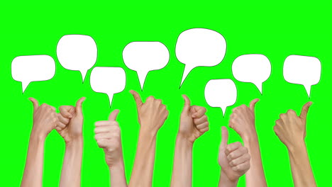 many hands showing thumbs up with speech bubbles