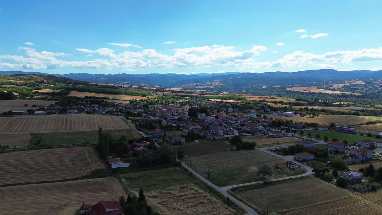 Pentavryso village Greece rural Kastoria region of Macedonia hills aerial drone