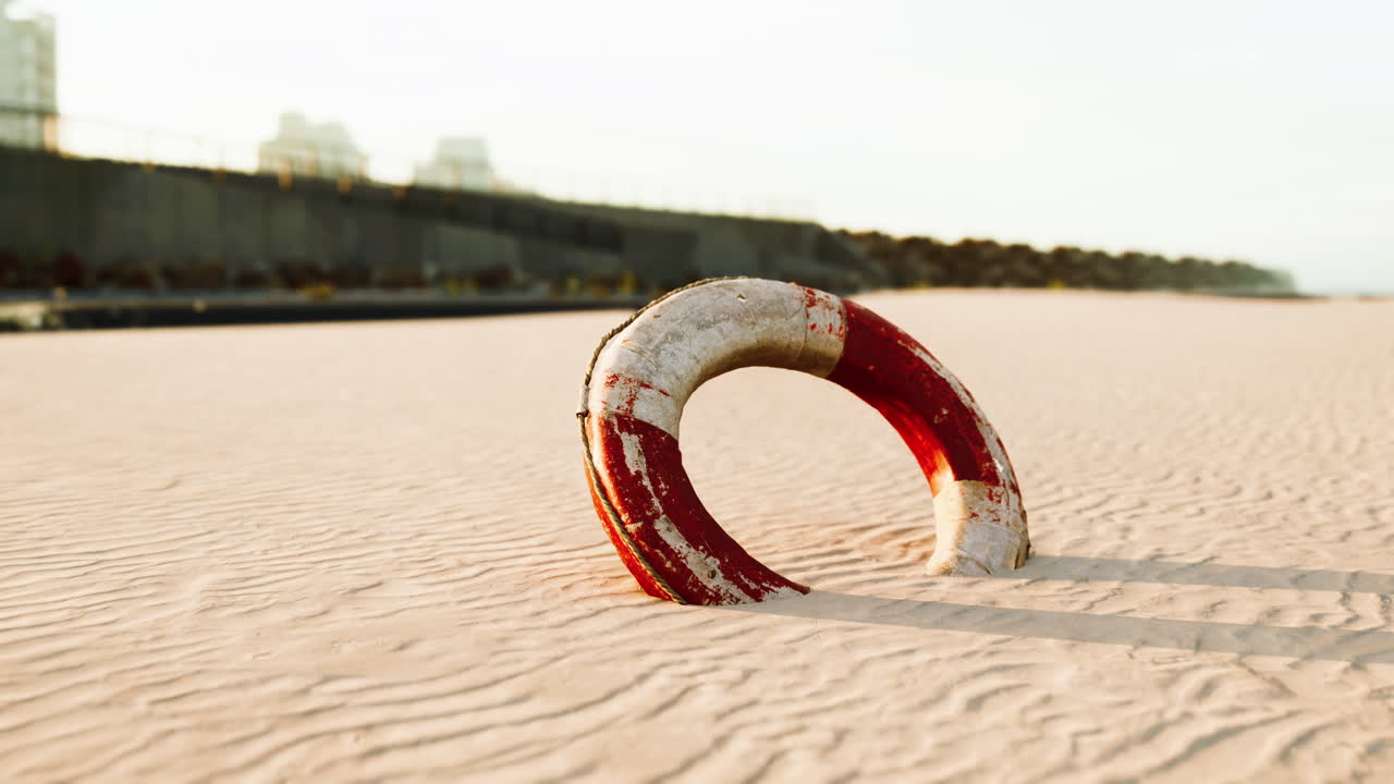 모래 해변 에 있는 은 구명선