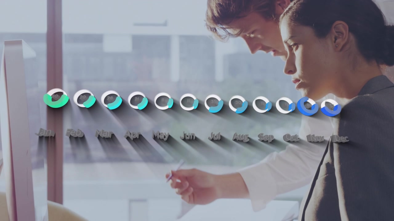 Animation of dna strand and moving shapes over male caucasian doctors