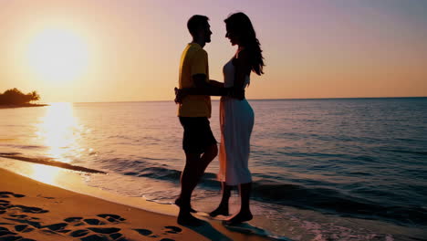 couple in love at sunset on the beach