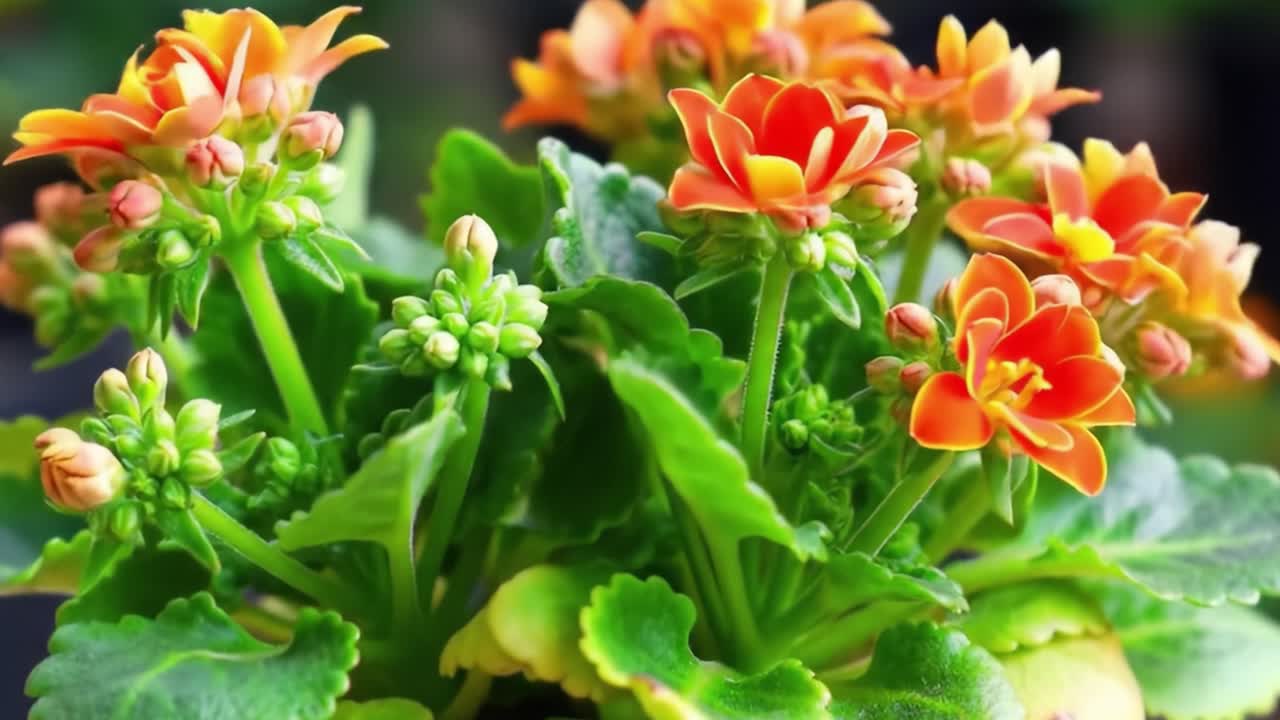 A Close-Up View of Vibrant Kalanchoe Blossoms Transitioning from Buds to Full Bloom, Showcasing the Beauty of Nature and Botanical Growth