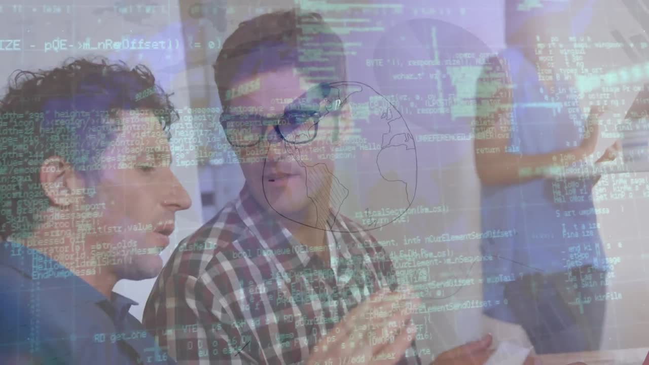 animación del procesamiento de datos financieros sobre diversas personas de negocios