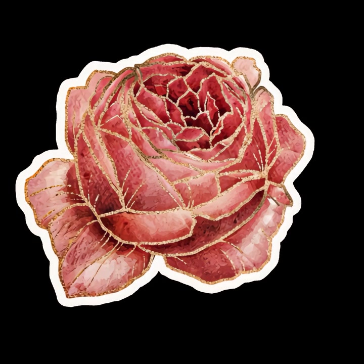 Rosa Rosa Animada com Contorno de Glitter Dourado em Fundo Preto