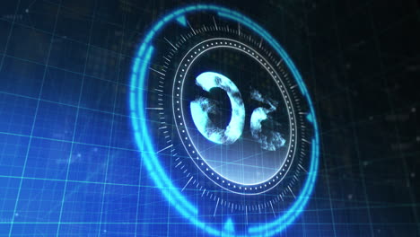 animación del círculo de procesamiento con 5g giratorio sobre el espacio digital azul y negro