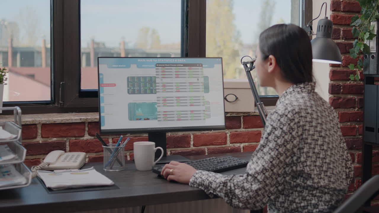 Close up of employee analyzing stock market exchange
