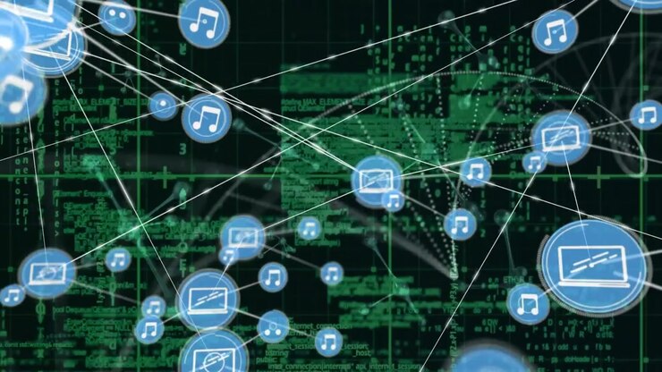 Animation of networks of connections and data processing over grid