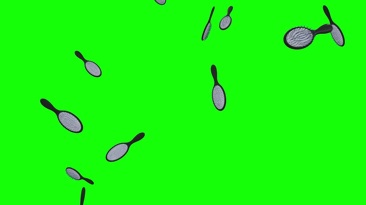 Hair Combs | Paddle Hair Brush Falling on Green Screen With Alpha Matte