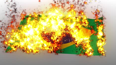 brazil flag on fire burning animation