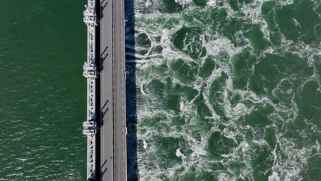 Aerial-Drone-Shot-of-Oosterschelde-Storm-Surge-Barrier