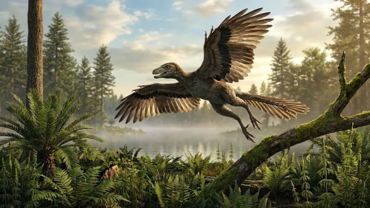 Pterodactyl Flying Over a Prehistoric Lake