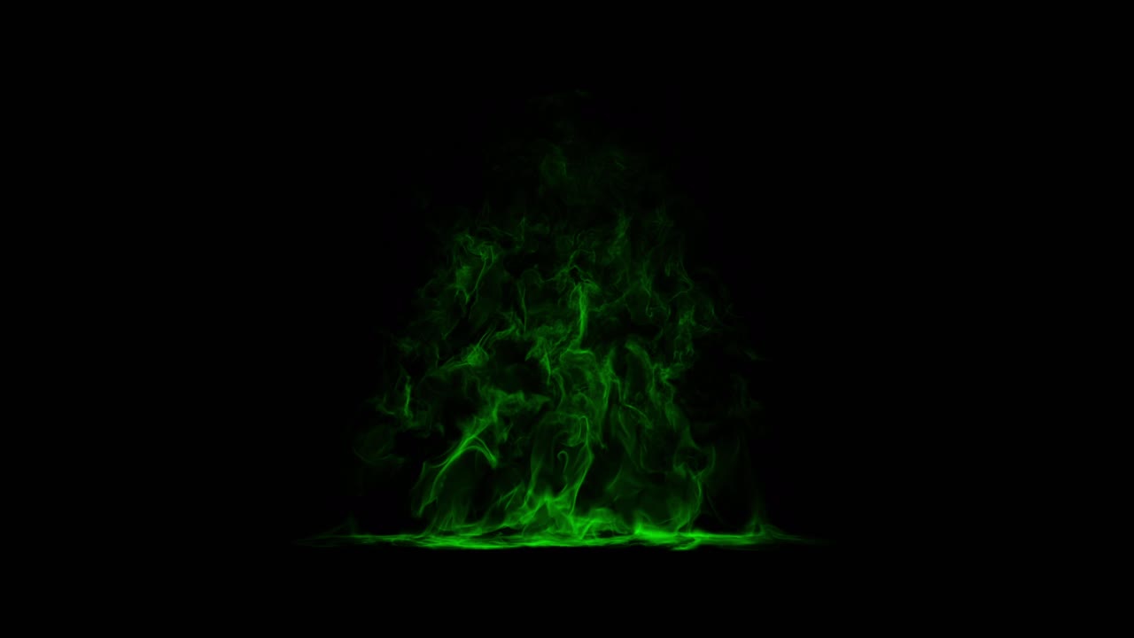 A single source of mystical green fire burns on a black background. Seamlessly looping animation perfect for a fantasy bonfire, enchanted torch, or supernatural visual effect