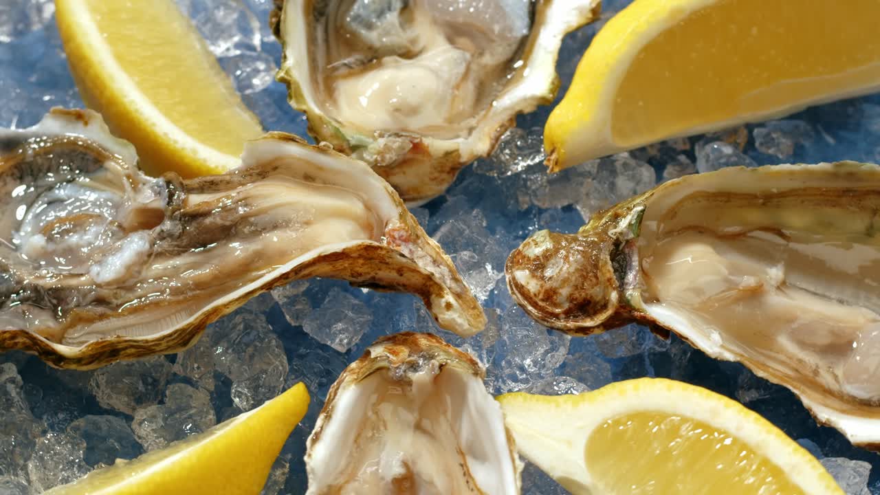 Fresh Oysters with Lemon on Ice