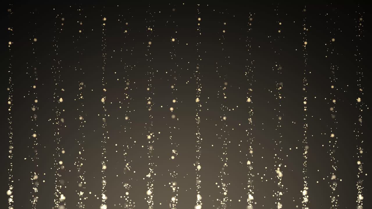 Golden particles ascend against a dark background