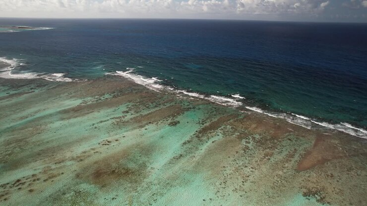 Cayo Vapor a Los Roques che mostra la splendida barriera corallina in acque turchesi, vista aerea.
