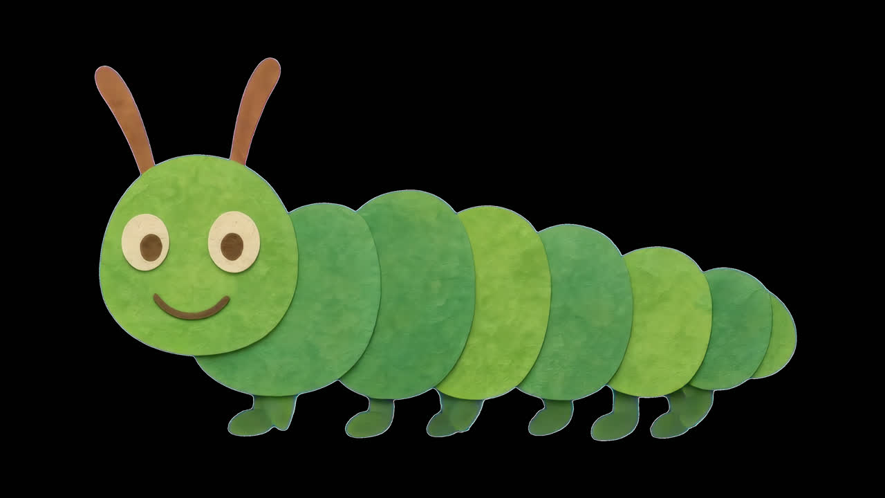 Sød tegneserie-larve illustration-animation isoleret aktiv, transparent 4K video, alfakanal