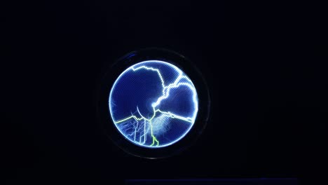 abstract science background and object, electric lighting. hand touching plasma panel display. lightning blue