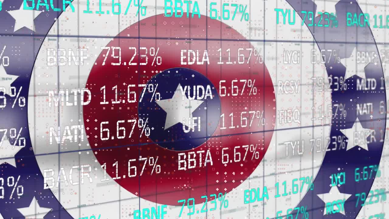 주식 시장의 애니메이션 미국  ⁇ 발 별과 원에 색칠