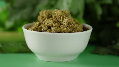 bowl with fragrant sauce slowly rotates on the table.