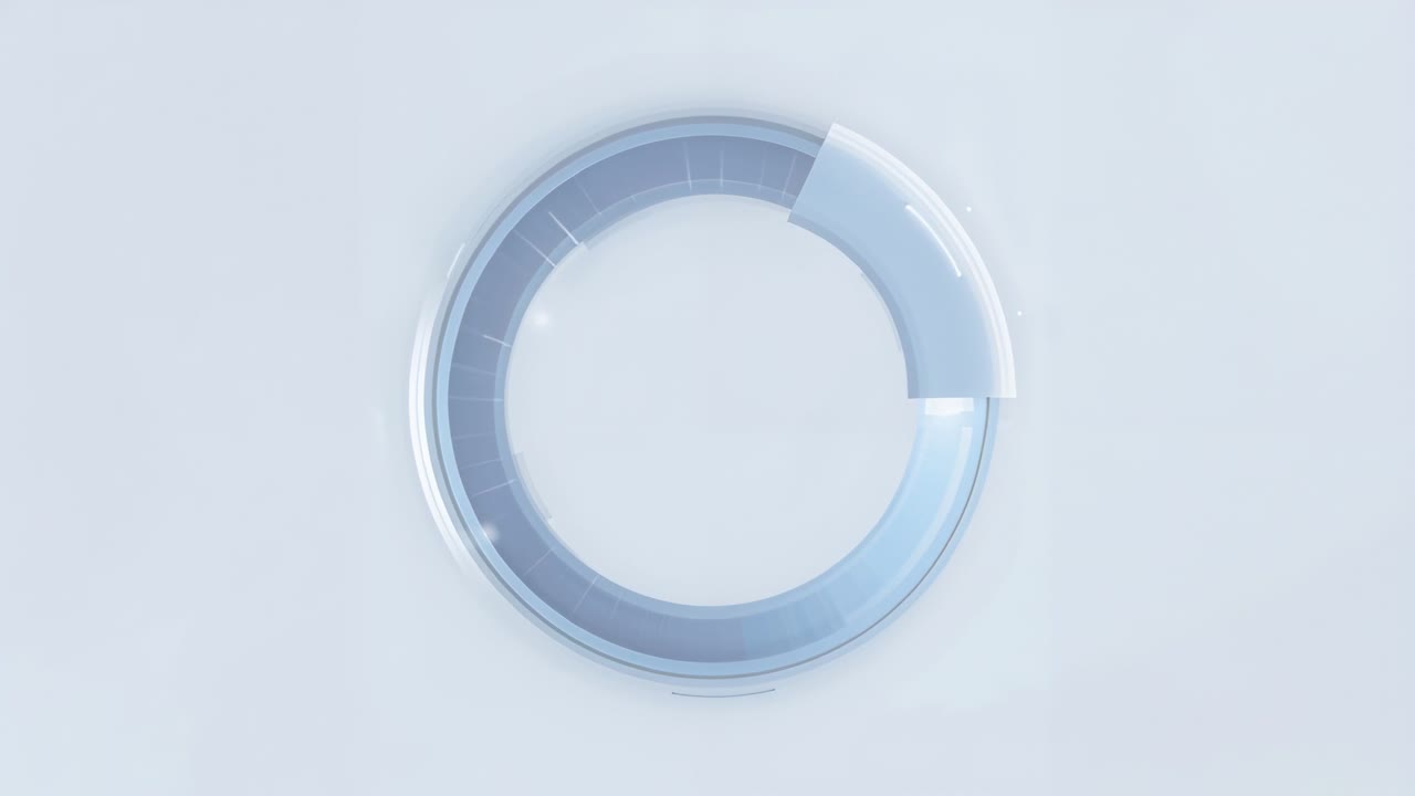 Starting animation, HUD ring rotating clockwise center, glossy arc passing radial ticks scanning