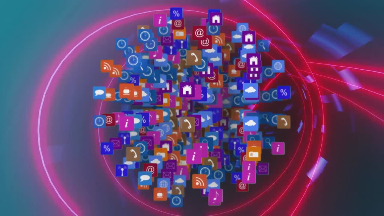 globo de iconos digitales contra un túnel brillante