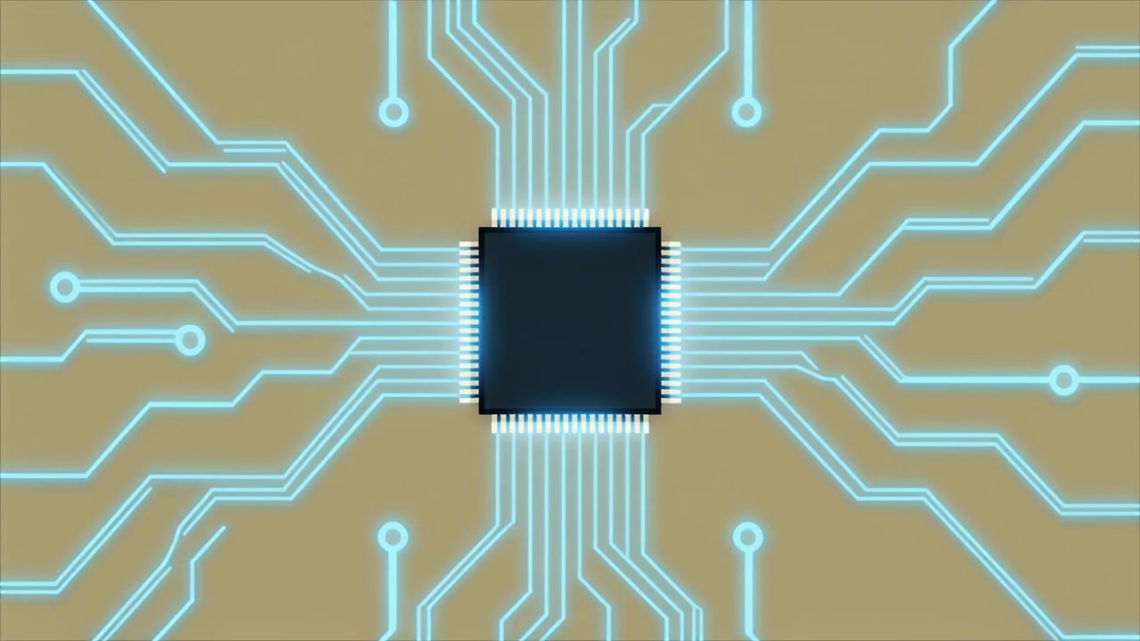 Digital mikrochipprocessor med glødende printpladeforbindelser