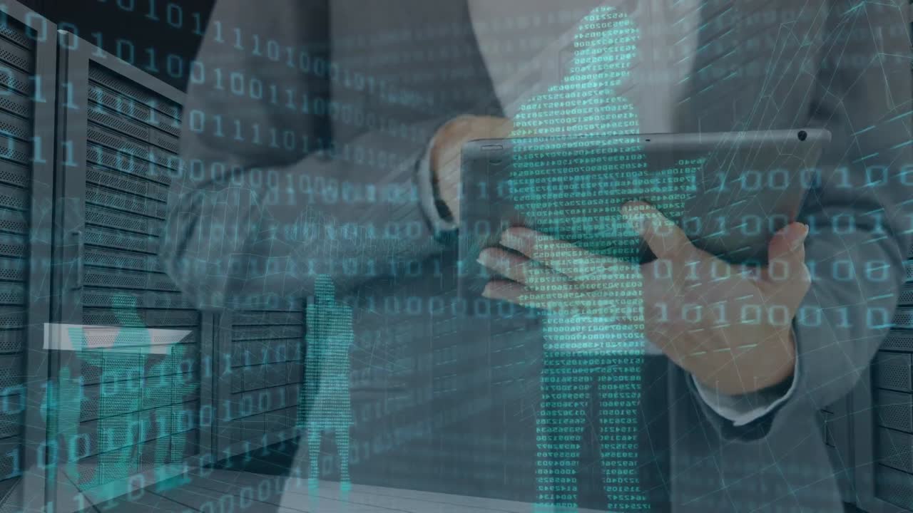 animación del procesamiento de datos sobre el hombre de negocios