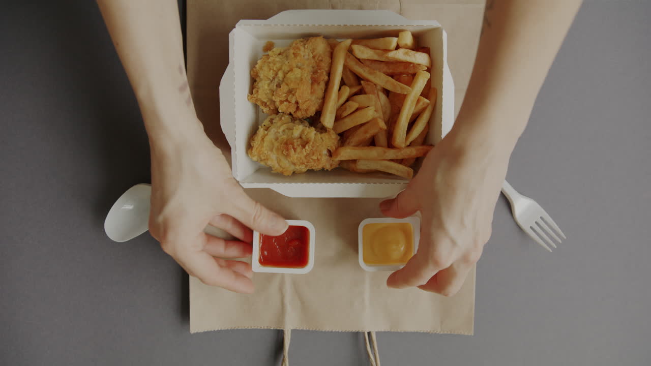 Person eating chicken nuggets and fries
