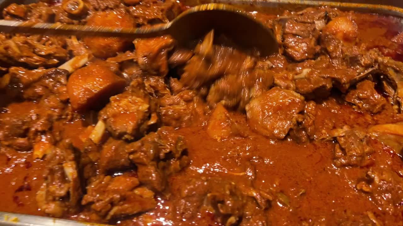 Spicy mutton Kossa prepared in Bengali style in a hotel in Kolkata, India