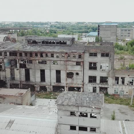 ruins of an old factory. old industrial building for demolition. aerial view