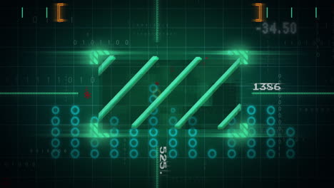 digital data processing animation with binary code and geometric shapes