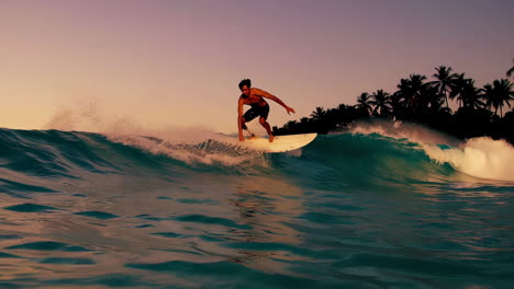 dynamic surfing in tropical waters at sunset