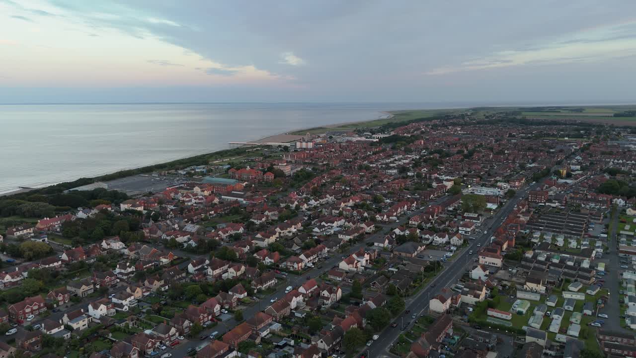 Aerial View of a Coastal Town and Beach