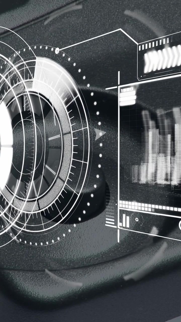 Vertical video: On wake rotary HUD animating, rings rotating, side panel pulsing to show status
