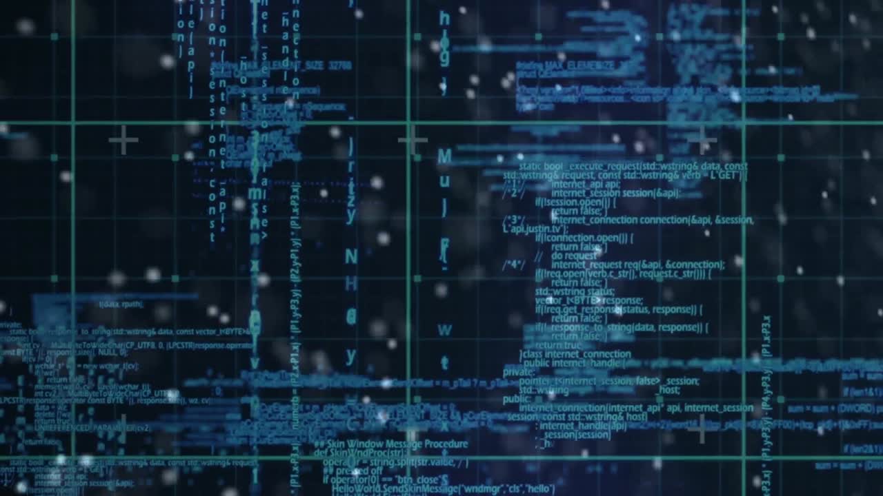 Animation of dna pack text on blue grid with dna helix over processing data, on black