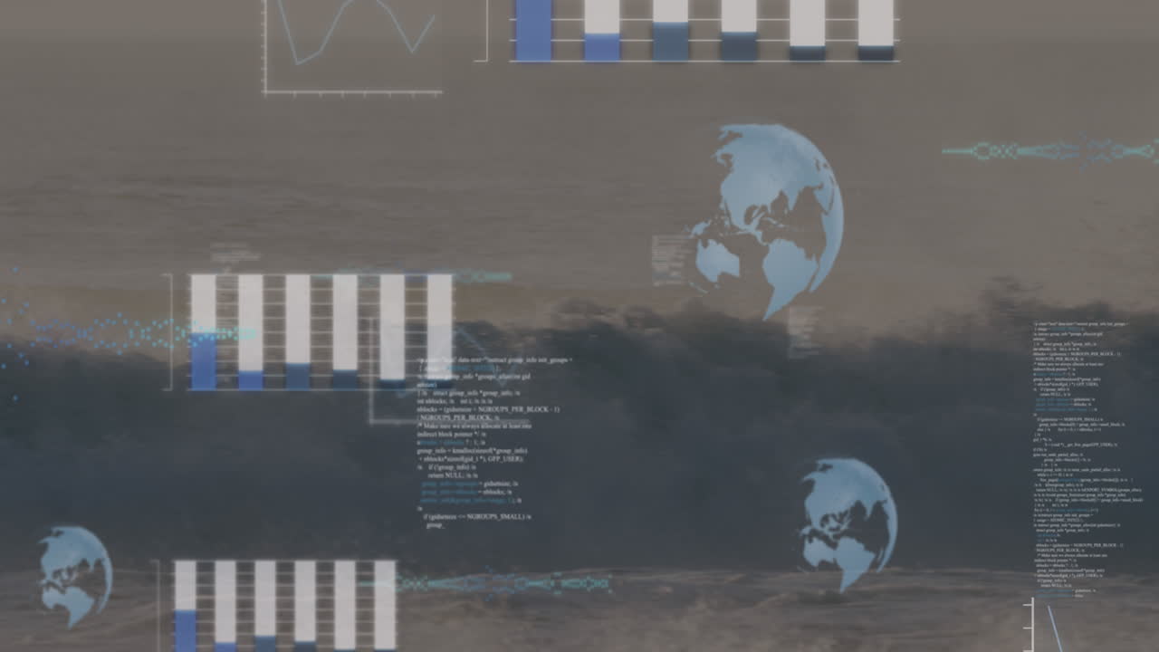 animación del procesamiento de datos financieros sobre el paisaje
