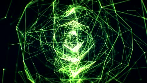 creciendo el color verde de la red abstracta en el ciberespacio sin problemas con el borrón dof. animación en bucle 3d del concepto de tecnología virtual futurista.
