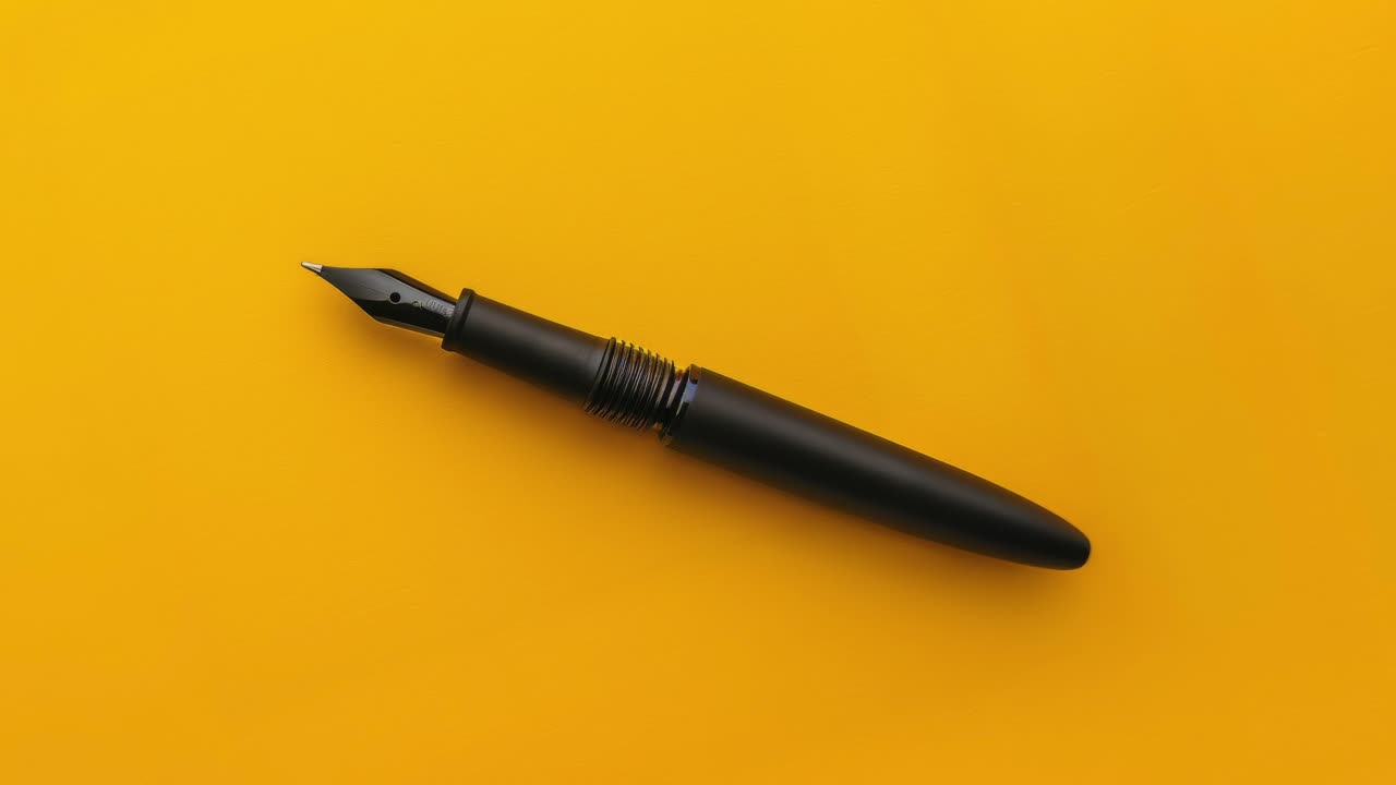 pluma pluma negra sobre un fondo amarillo vibrante para proyectos creativos