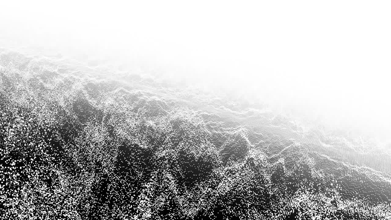 Animation of waves of white particles moving on black and white background