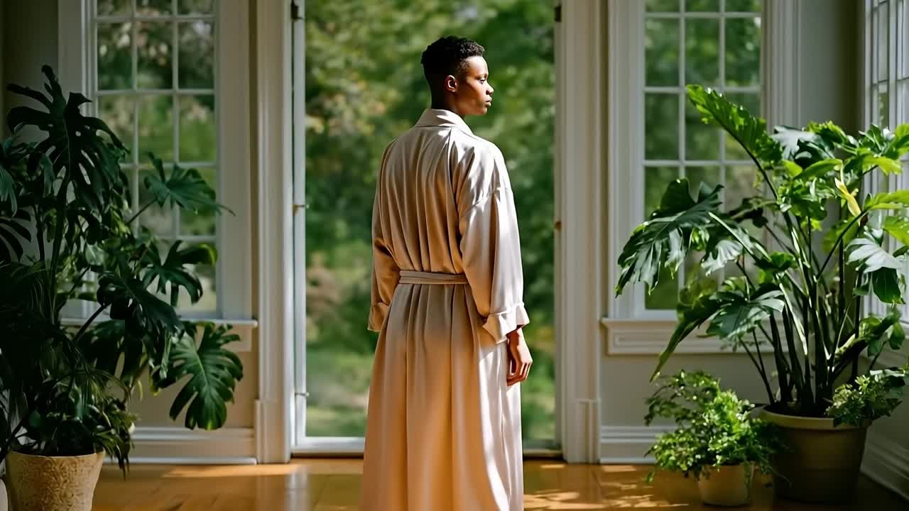 A man in a robe standing in front of a window