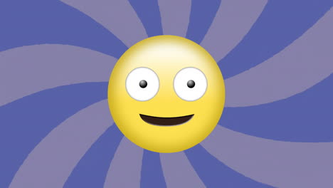 smiling yellow emoji animation over blue and purple spiral background