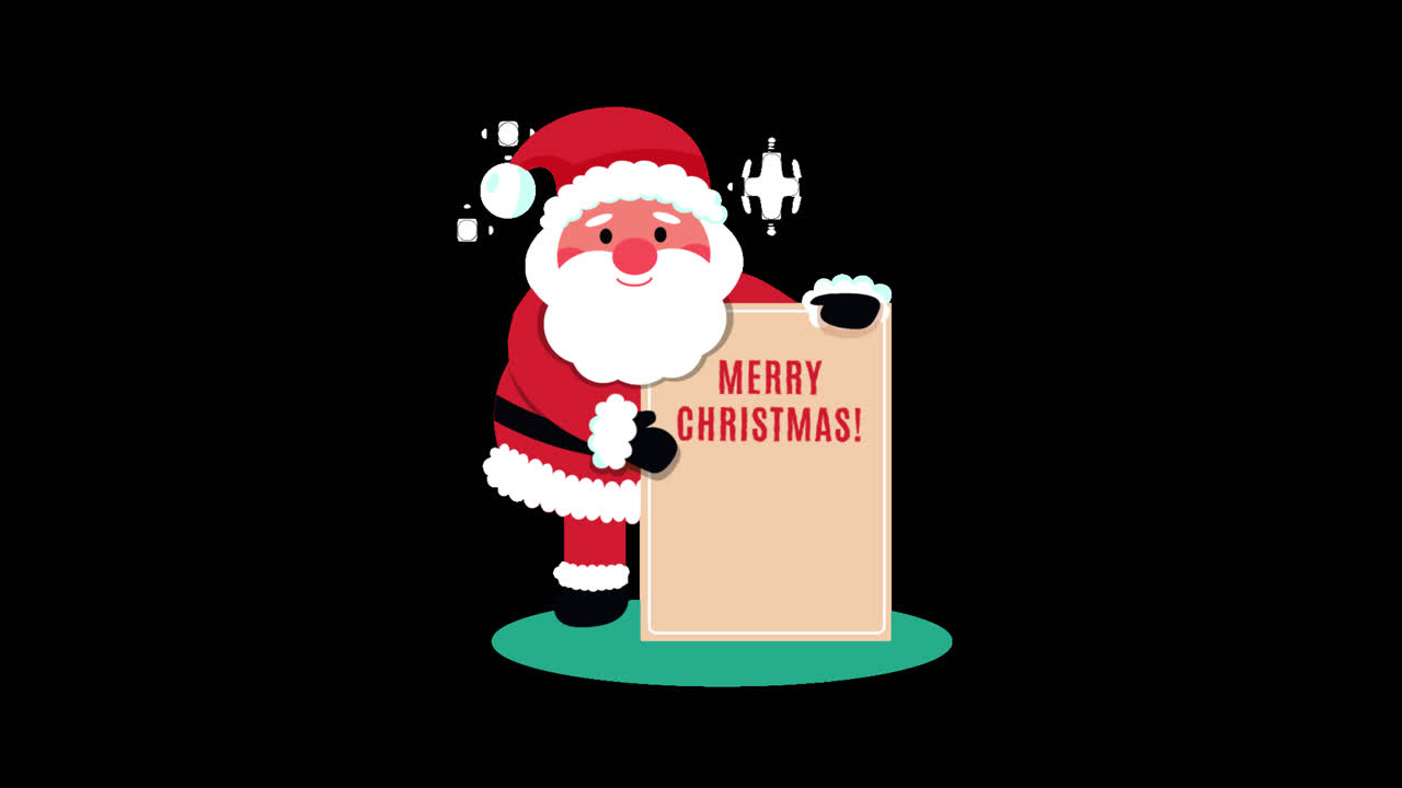 산타클로스가 메리 크리스마스 표지판을 들고 있다
