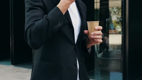 Man in suit eating lunch